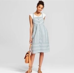 Universal Thread Striped Blue Sleeveless Button Front Dress Size Large